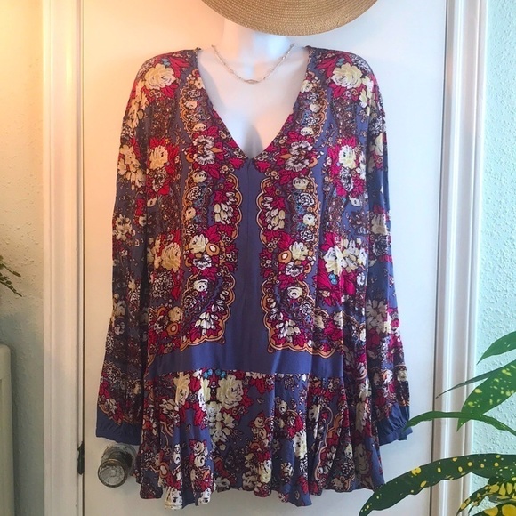 Free People Boho Floral Long Sleeve Pullover Top Size M - Picture 4 of 16